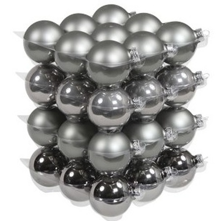 36x Titan grey glass Christmas baubles 6 cm 