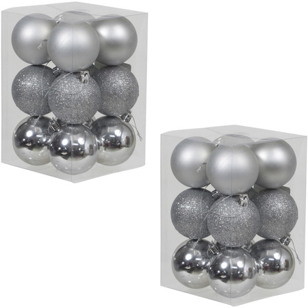 36x Silver Christmas baubles shiny/matt/glitter 6 cm plastic 