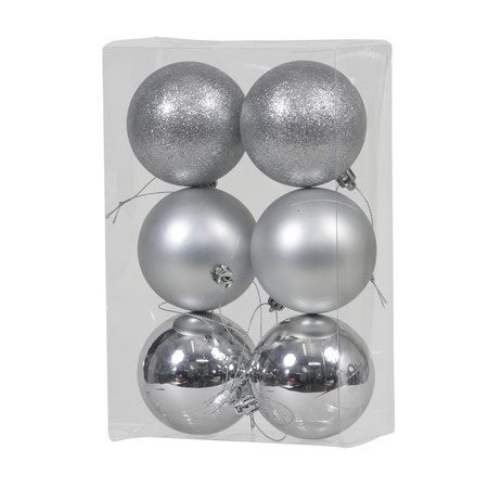 36x Silver Christmas baubles shiny/matt/glitter 8 cm plastic 