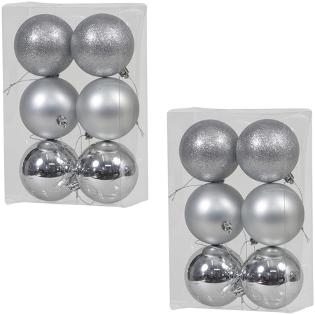 36x Silver Christmas baubles shiny/matt/glitter 8 cm plastic 