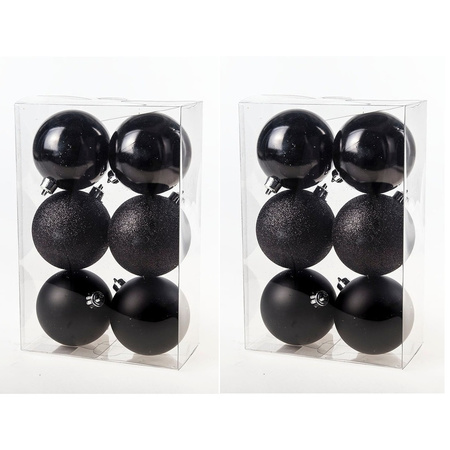 36x Zwarte kerstballen 8 cm kunststof mat/glans/glitter