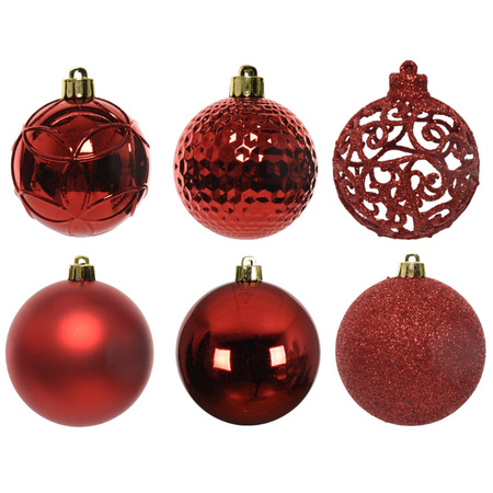 37x Christmas red Christmas baubles 6 cm plastic mix
