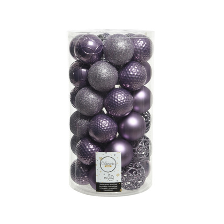 37x stuks kunststof kerstballen heide lila paars 6 cm glans/mat/glitter mix
