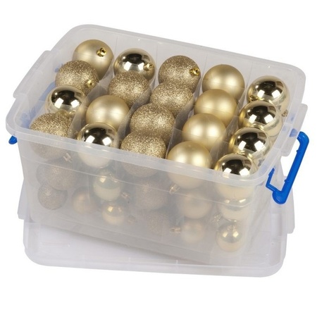 3x Bewaarboxen/opbergboxen met 70 gouden kunststof kerstballen
