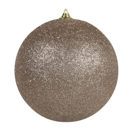 3x Champagne grote kerstballen met glitter kunststof 13,5 cm