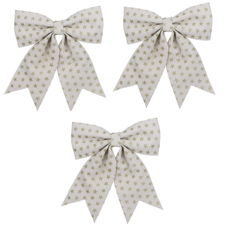3x Decoration bows / Christmas bows white with golden stars 28 x 34 cm