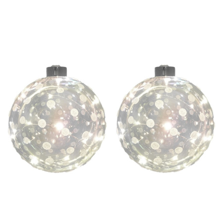 3x Glazen decoratie kerstballen met 20 led lampjes verlichting 12 cm