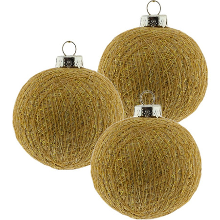 3x Gouden Cotton Balls kerstballen 6,5 cm kerstboomversiering