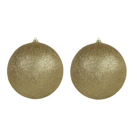 3x Large gold glitter Christmas bauble 18 cm