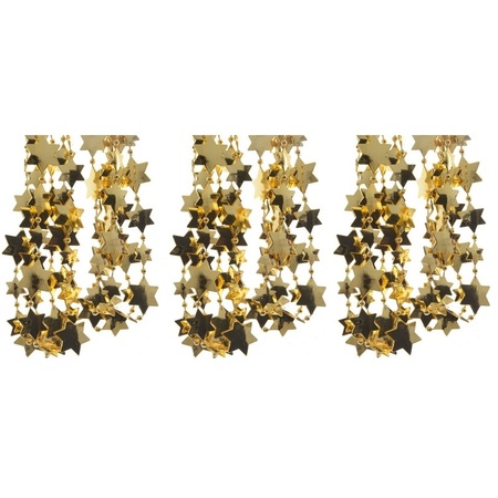 3x Gouden sterren kralenslinger kerstslinger 270 cm