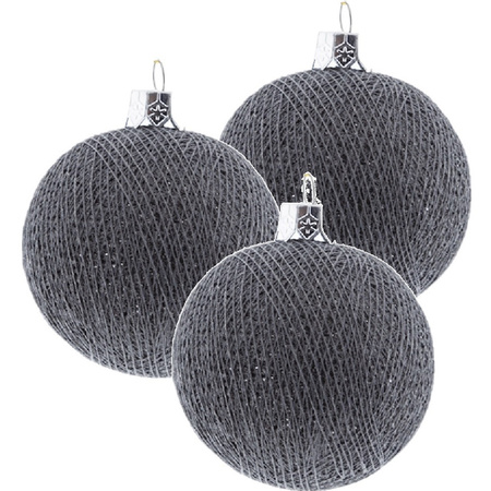 3x Grey Cotton Balls christmasballs 6,5 cm christmastree decoration