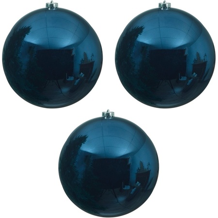 3x Grote donkerblauwe kerstballen van 20 cm glans van kunststof