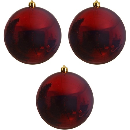 3x Grote donkerrode kerstballen van 14 cm glans van kunststof
