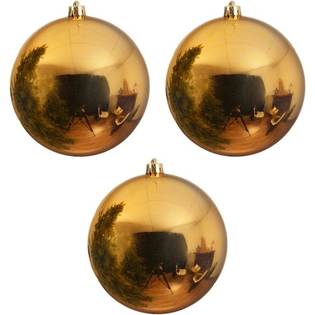 3x Large christmas baubles gold 14 cm