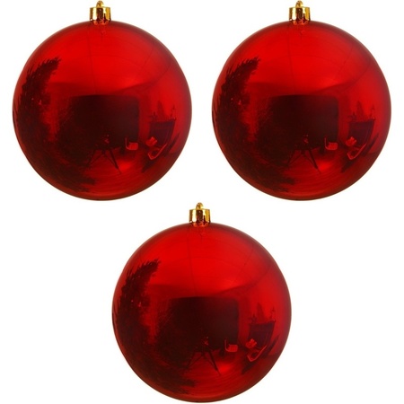 3x Large christmas baubles red 20 cm