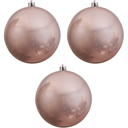 3x Grote lichtroze kerstballen van 14 cm glans van kunststof
