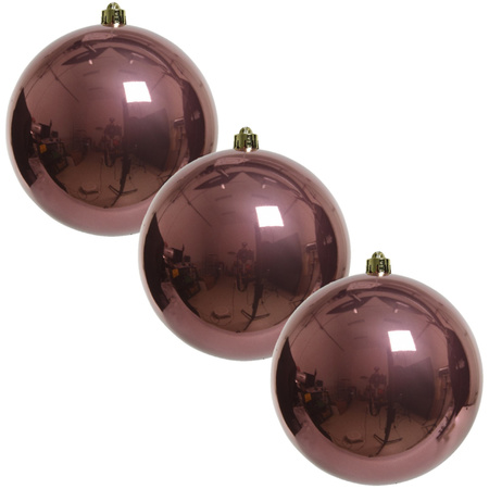 3x Grote oud roze kerstballen van 20 cm glans van kunststof