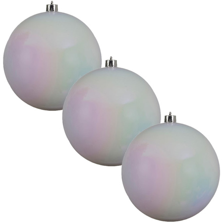 3x Grote parelmoer witte kerstballen van 20 cm glans van kunststof