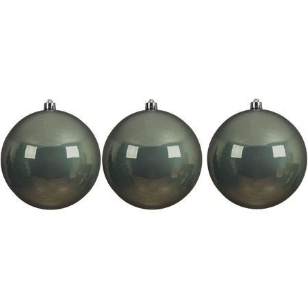 3x Grote salie groene kerstballen van 14 cm glans van kunststof