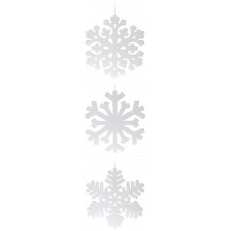 3x Grote sneeuwvlok/ijskristal hangdecoratie wit 49 cm