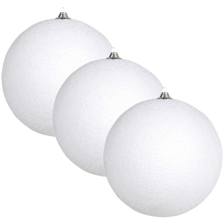 3x Grote witte sneeuwbal kerstballen decoratie 18 cm
