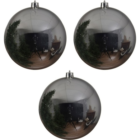 3x Grote zilveren kerstballen van 20 cm glans van kunststof