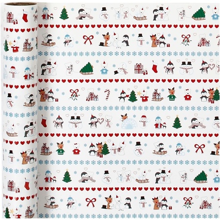 3x Christmas wrapping/gift paper polar fun print 400 x 70 cm