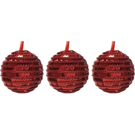 3x Christmas red Christmas baubles 8 cm plastic mix