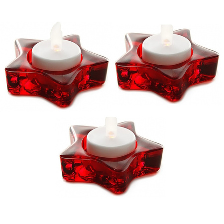 3x pieces christmas tealights holder red star 8 cm