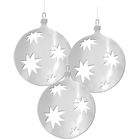 3x Christmas bauble hanging decoration silver 30 cm made of cardboard