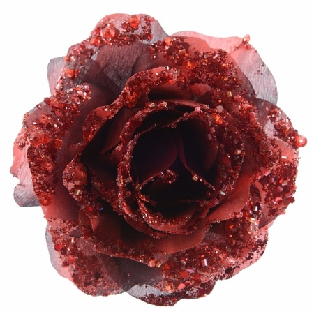 3x Kerstboom decoratie roos rood 14 cm