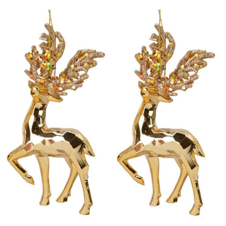 3x Gold reindeer hangers 16 cm christmas decoration