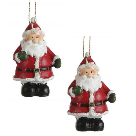 3x Christmas tree hanging decoration santa with green gloves 8 cm