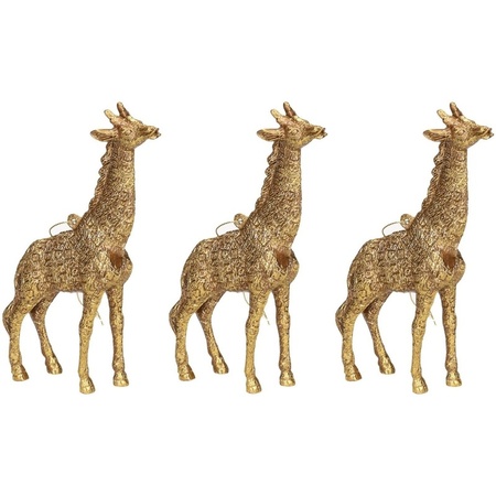 3x Kersthangers figuurtjes giraf goud 8 cm