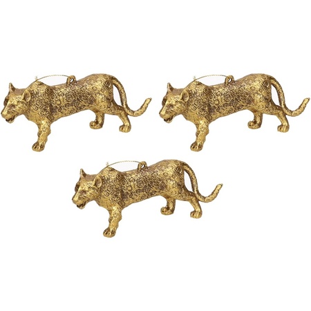 3x Kersthangers figuurtjes luipaard goud 12,5 cm