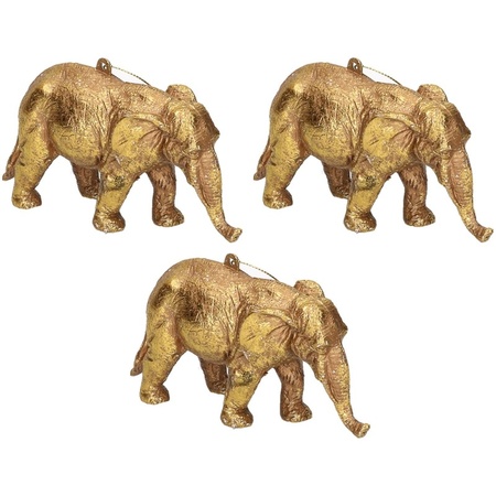 3x Kersthangers figuurtjes olifant goud 12 cm