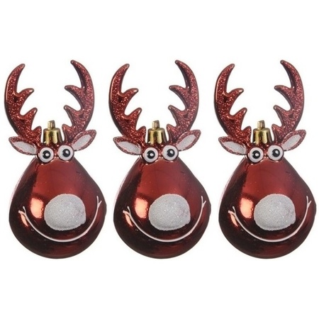 3x Christmas tree decoration red reindeer Rudolph 11 cm