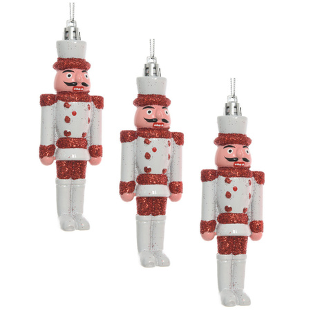 3x Kersthangers notenkrakers poppetjes/soldaten wit/rood 12,5 cm