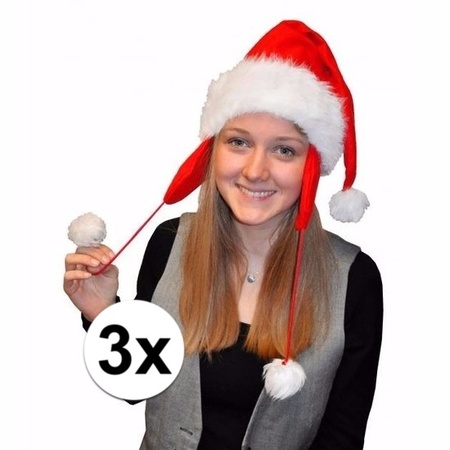 3x Kerstmuts pluche met oorflappen voor volwassenen