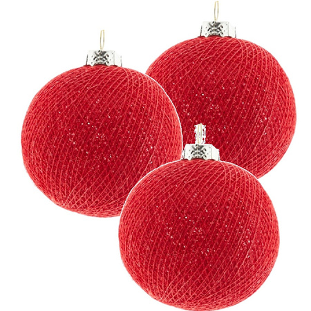 3x Rode Cotton Balls kerstballen 6,5 cm kerstboomversiering