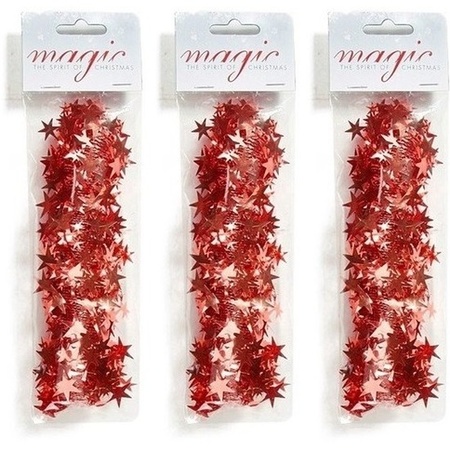 3x Red Christmas tree foil garlands 3,5 x 750cm decorations