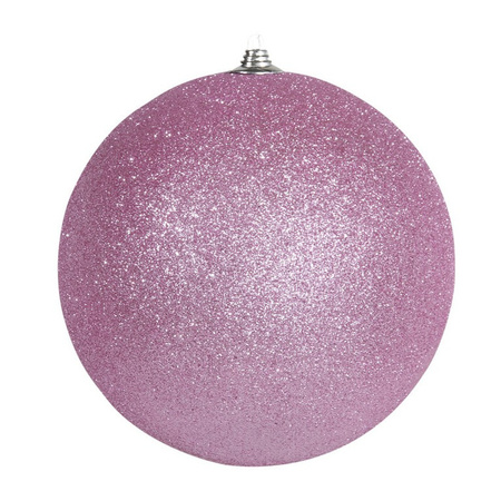 3x Roze grote kerstballen met glitter kunststof 13,5 cm