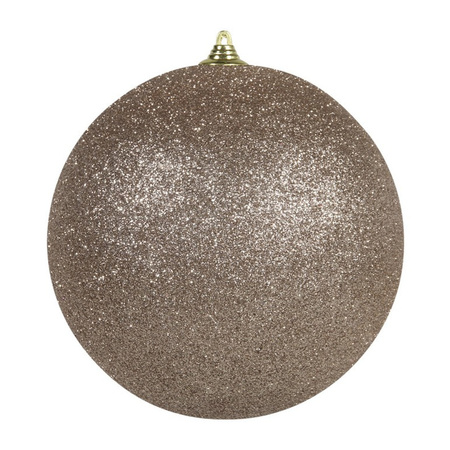 3x Large champagne glitter Christmas bauble 18 cm