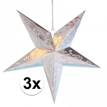 3x Star decoration silver 60 cm