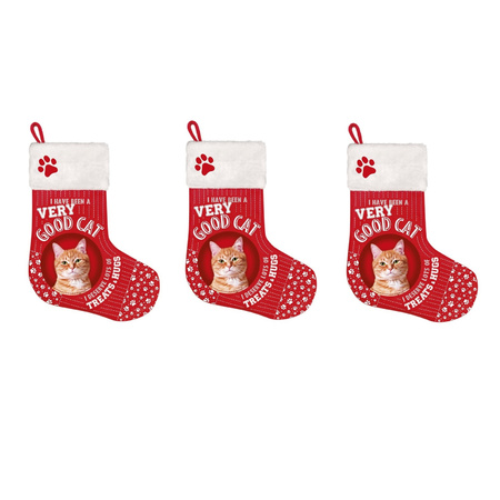 3x pieces christmas stockings red for cats 37 x 30 cm