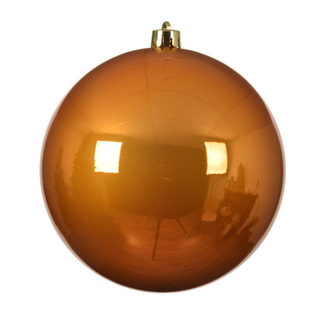 3x stuks grote kunststof kerstballen cognac bruin (amber) 20 cm glans