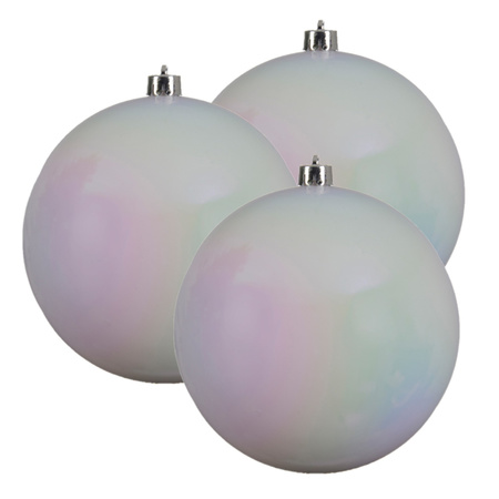 3x stuks grote kunststof kerstballen parelmoer wit 14 cm glans