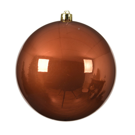 3x stuks grote kunststof kerstballen terra bruin 20 cm glans