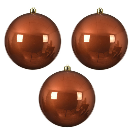 3x stuks grote kunststof kerstballen terra bruin 20 cm glans