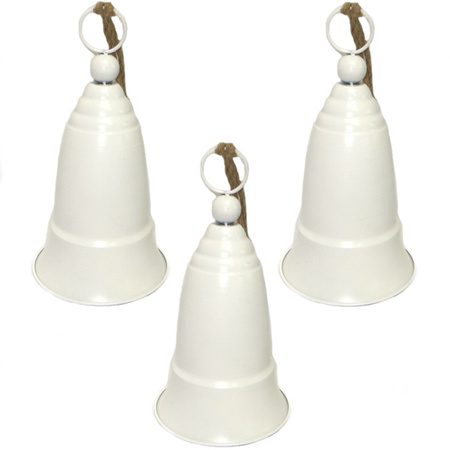 3x pieces large christmas bells 23 x 45 cm metal white